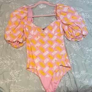 Zara Pink and Yellow Geometric Bodysuit